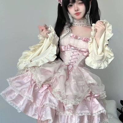 Women Gothic Y2k Bow Lace Ruffles Evening Party Mini Dresses Japanese Sweet Cute Lolita Jk Dress Harajuku Kawaii Black Vestidos