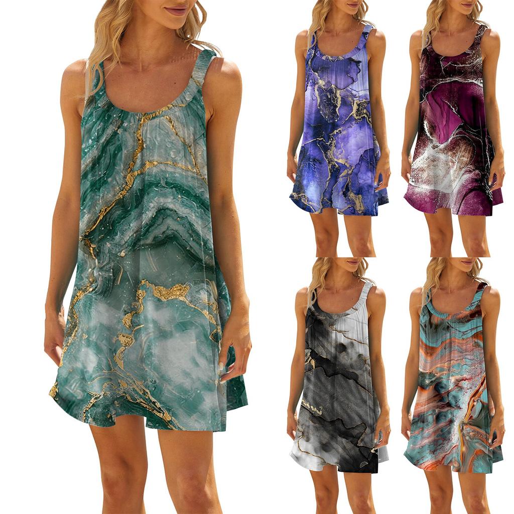 Women's Summer Fashion Beach Casual Gradient Print Sleeveless Hanging Neck Dresses