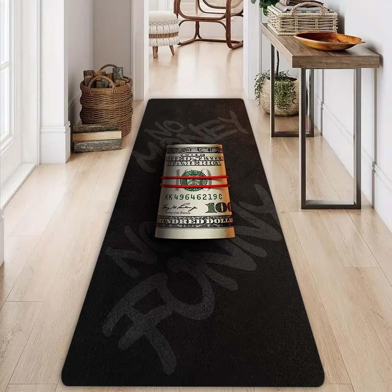 Money Roll Kitchen Mat - Black Dollar Print Thick Non-Slip Rug for Porch Balcony Hallway Living Room Kitchen Floor Decor