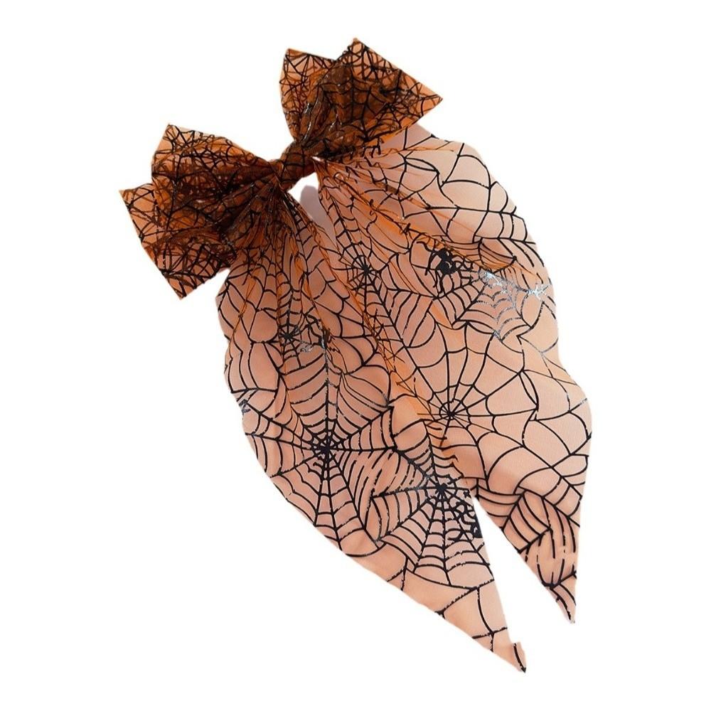 Orange Halloween Hair Clip Dark Style Spider Web Hair Bows Vintage Bow Spring Clip  Halloween Party Style 1