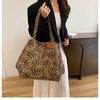 Leopard Print Canvas Tote Bag for Women Spacious Handheld Shoulder Purse Trendy Casual Commuter Handbag CLE