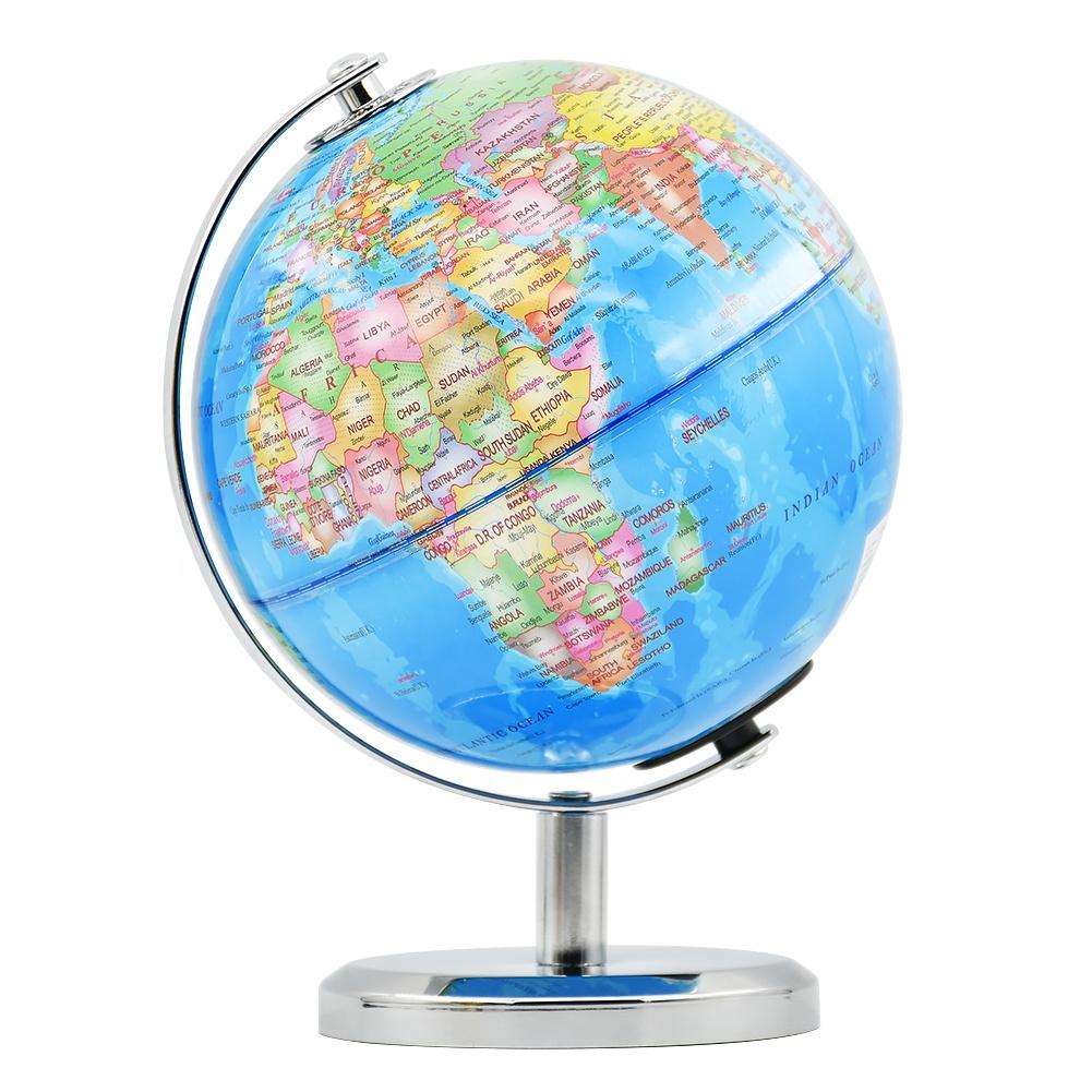 14CM Metal Frame Plastic Geography Education Globe Earth World Map Globe Light Lamp for Decor Kids Teaching Tool