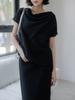 Memua Linen Blend Blouse & Wrap Skirt Set (Black)