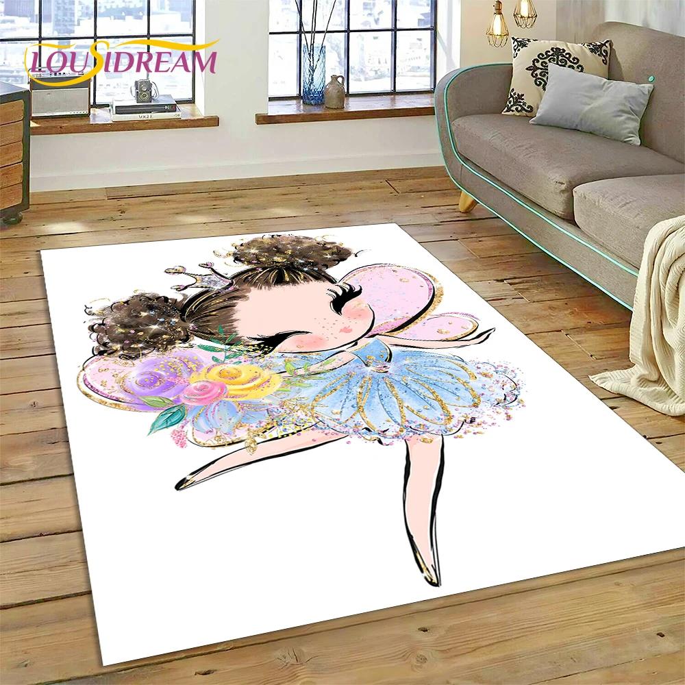 Cute Dream Ballet Girl Ballerina Fairy Carpet Rug for Bedroom Living Room Home Sofa Decoration,Child Game Large Decor Floor Mat