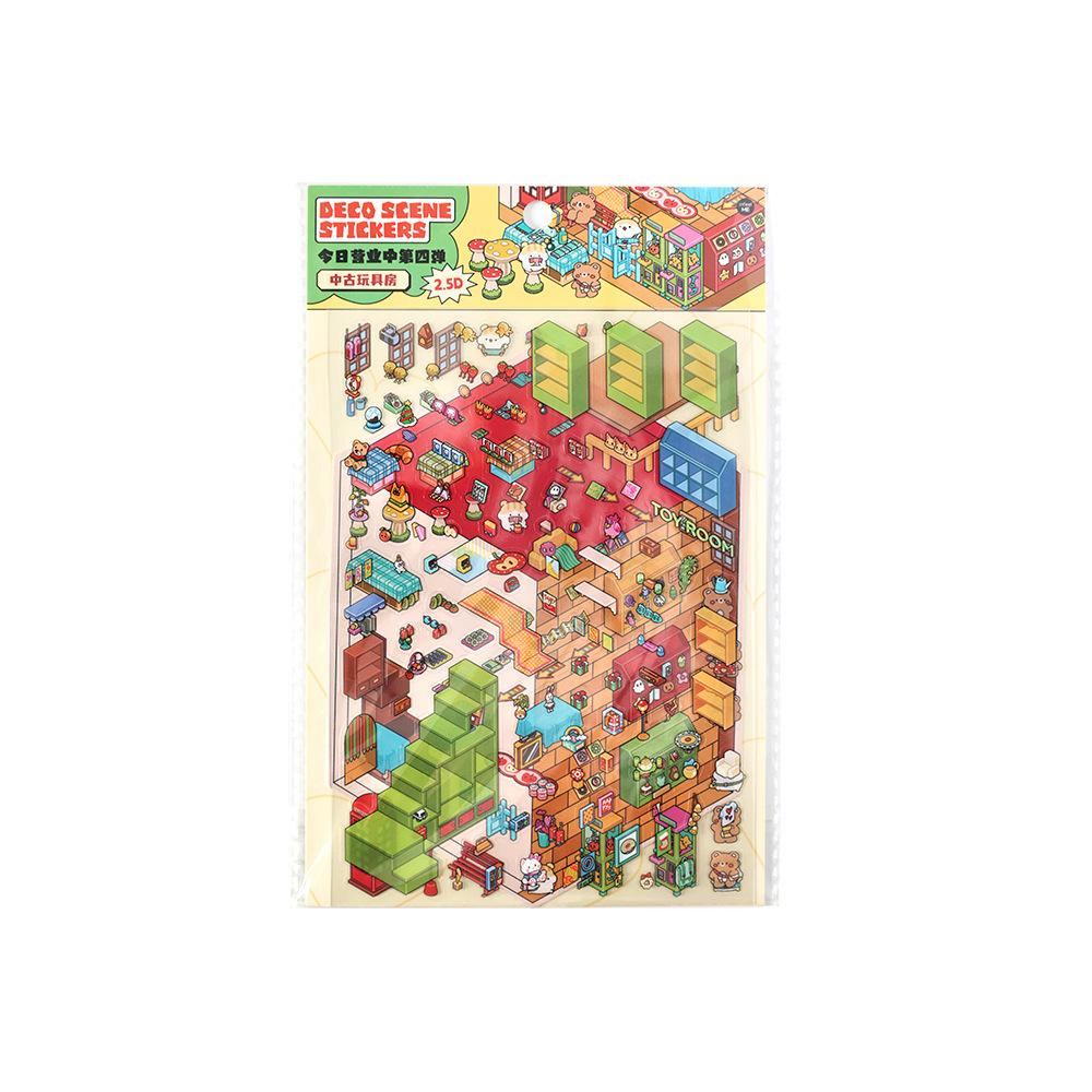 Infeelme 2.5d Stereoscopic Landscape Stickers Today'S Business Vol 4 Pack For Hand Account Diy Decoration Candy Shop Toy Room