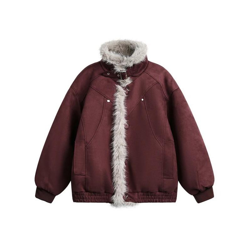 Mens Winter Cotton Jacket Loose Fit Turn-down Collar Solid Color Casual Daily Wear