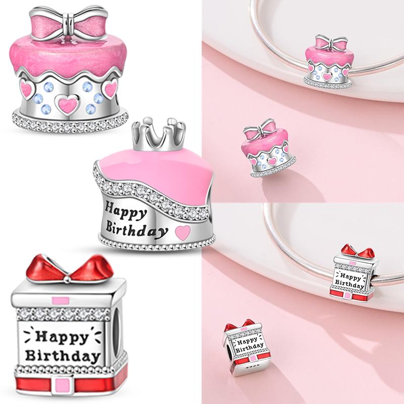 Copper Craft Charms Birthday Cake Month Stone Letter Bead Zircon Pendant Charms Fit 4Mm Bracelets Diy Exquisite Jewelry Crafting