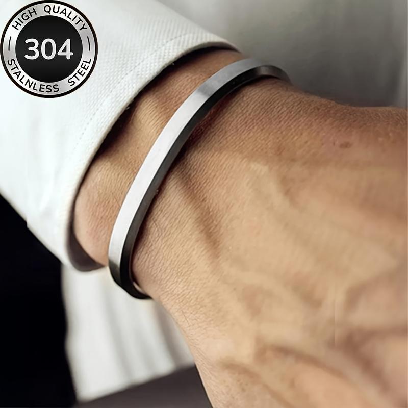 Браслет из титана и нержавеющей стали 304, Модный и минималистичный мужской браслет из нержавеющей стали 304, Невыцветающий открытый браслет в форме С