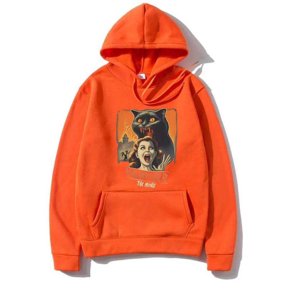 Cat Pattern Hoodie Horror Halloween Printed Hoodie Men's Wool New Hoodie Retro Hoodie Men's Sportswear