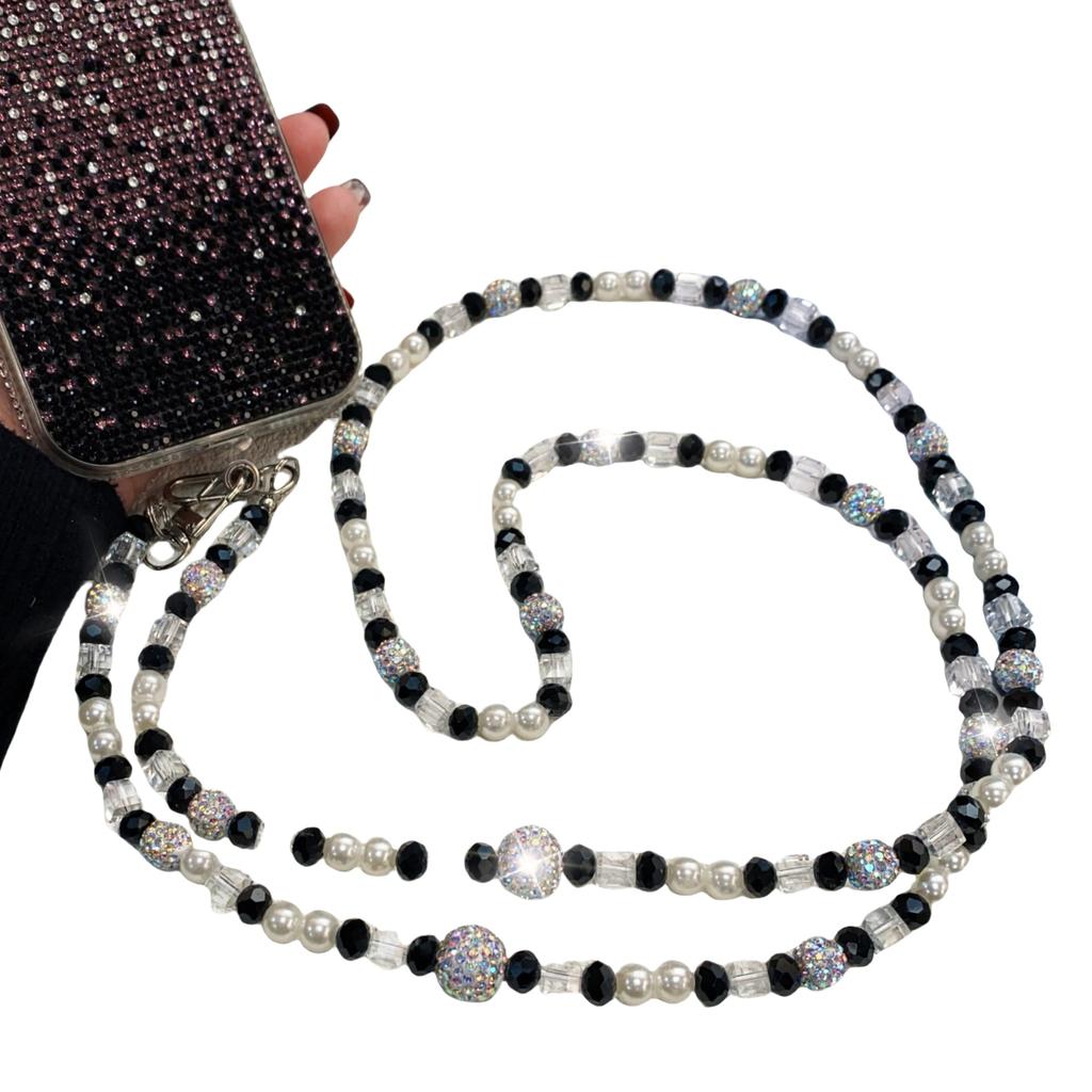 New Crystal Phone Chain High-End Feel Phone Strap Crossbody Wearable Fashion Rhinestone Ball Pearl Neck Strap Wholesale
