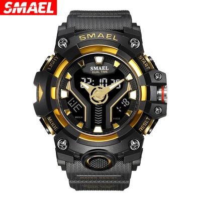 New SMAEL Sport Watch for Man Dual Time Watch for Men Shock Resistant Led Light Watch Military 8075 Quality Mens Sports Watches