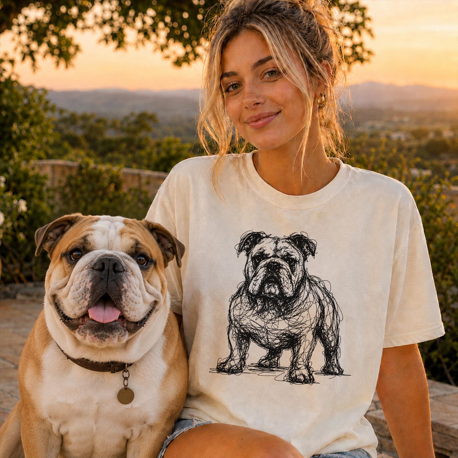 Bulldog Line Art Shirt, Minimalist Scribble English Bulldog Sketch Tee, Abstract Dog T-Shirt, Bulldog Mom Gift, Artsy Dog Tee S