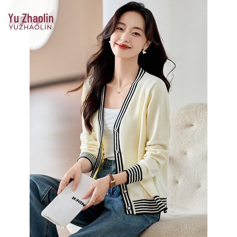

YUZHAOLIN Women s V-Neck Color Block Cardigan M