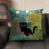 Black Cat Oil Painting Cushion Cover Summer Breathable Linen Organic Fabric Double-Sided Printing Sofa Pillow Case Home Decor