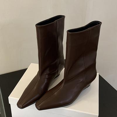 Inverno Pelle Morbida Punta Appuntita Stivaletti alla Caviglia da Donna Designer Vintage Zeppa Scarpe Concise Moderne da Donna Botas