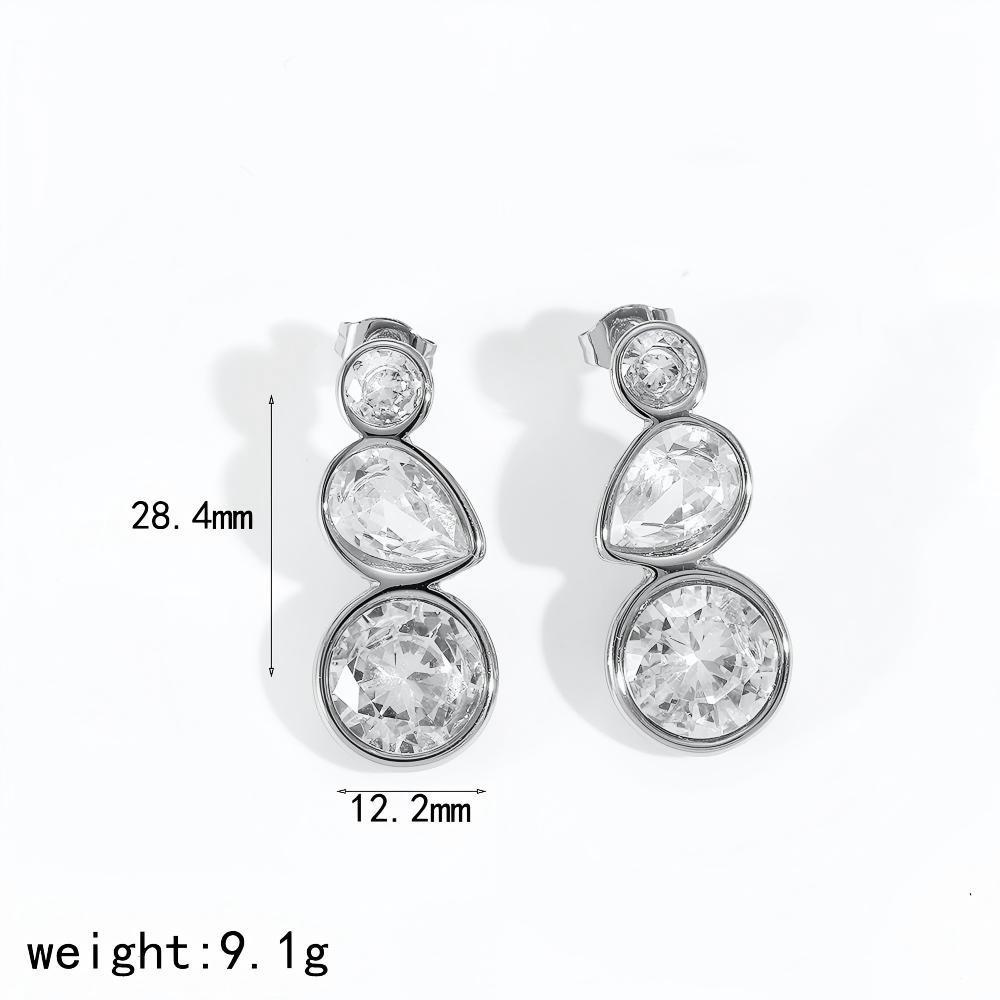 Geometric Stainless Steel Earrings With Zirconia For Women Summer Fashion Jewelry