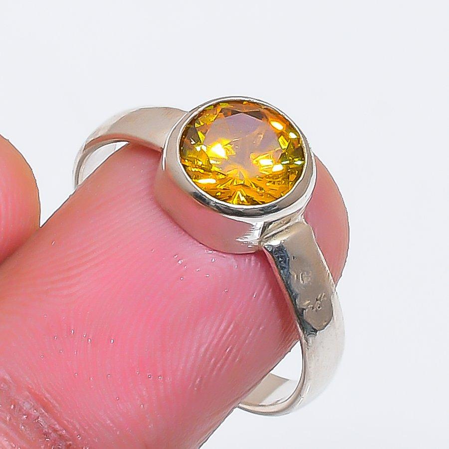 Natural Citrine Gemstone Handmade 925 Sterling Silver Jewelry Ring Size 8.5 ZS-1745