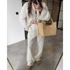 Europe, America, Autumn New Solid Color Sweet Bow Casual Suit Women's Long-sleeved Shirt Wide-leg Pants