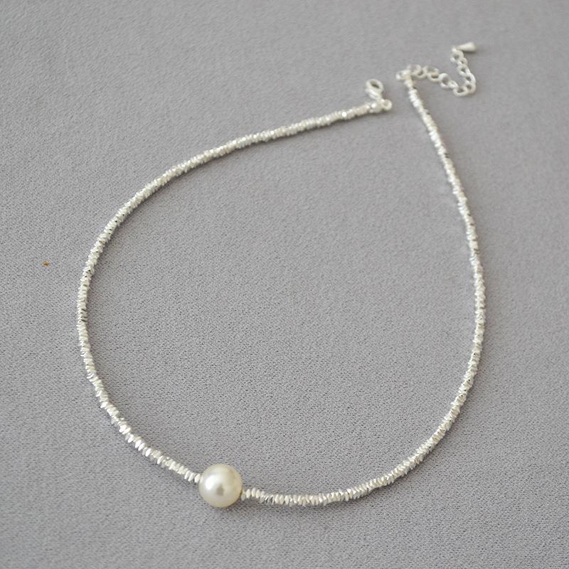 Korean Style Sparkling Irregular Silver Beaded Clavicle Necklace for Women