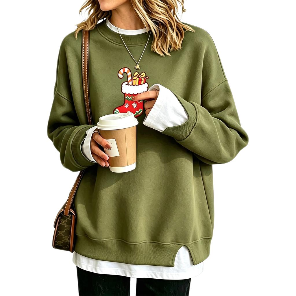 Women's Casual Christmas Print Loose Fit Long Sleeve Layering Sweatshirt