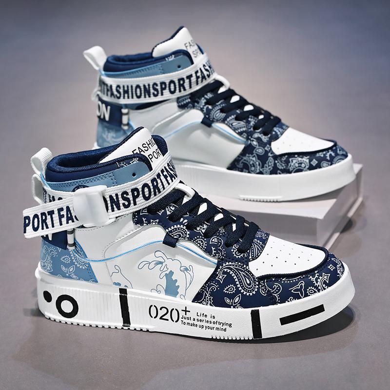 Autumn High-top Men's Sneakers Fashion Color Matching Height-increasing Platform Shoes New Non-slip Shock-absorbing Couple Shoes