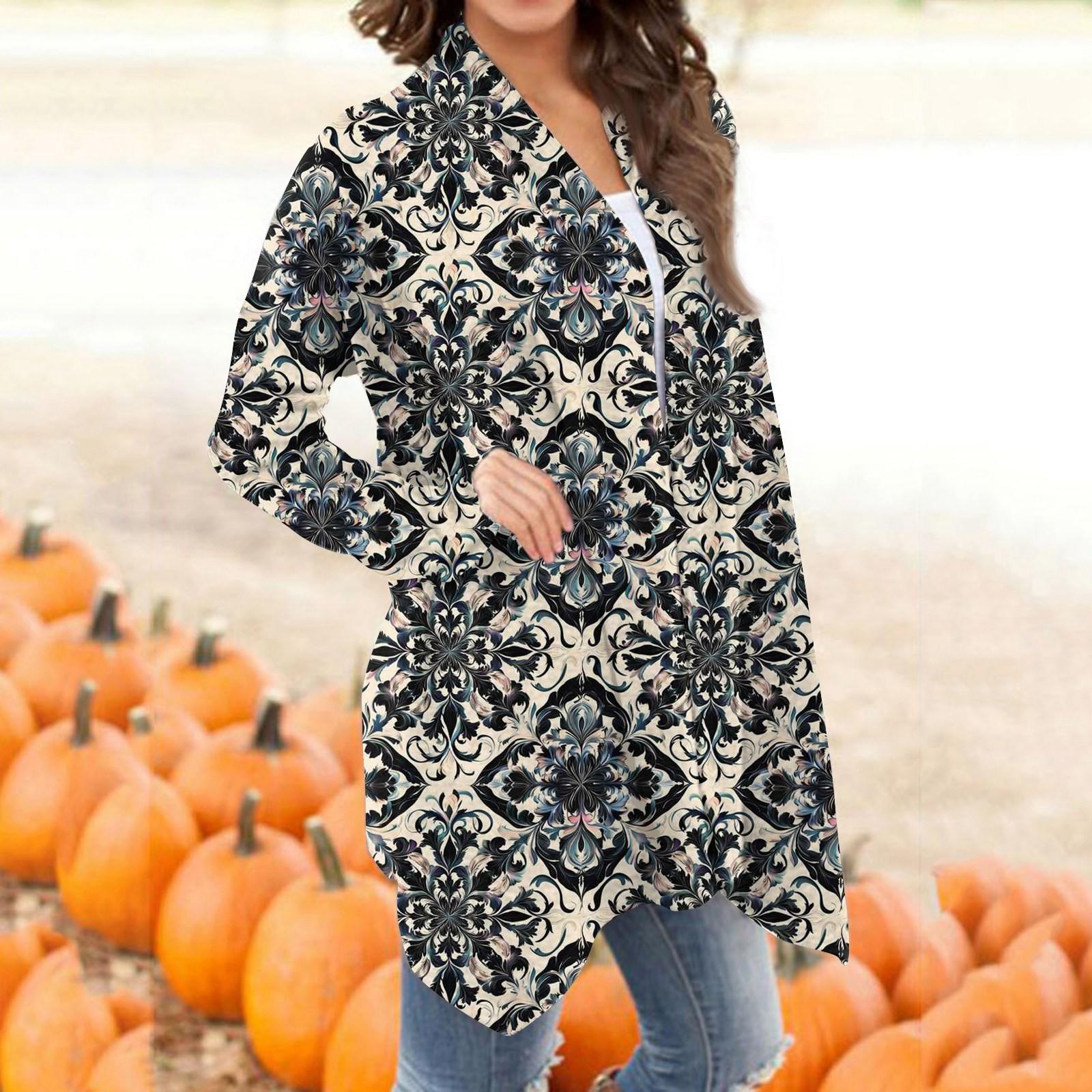 

Женский модный повседневный кардиган средней длины с ретро-принтом XL