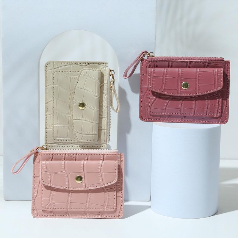 IELGY pure color crocodile pattern small fresh mini wallet for women