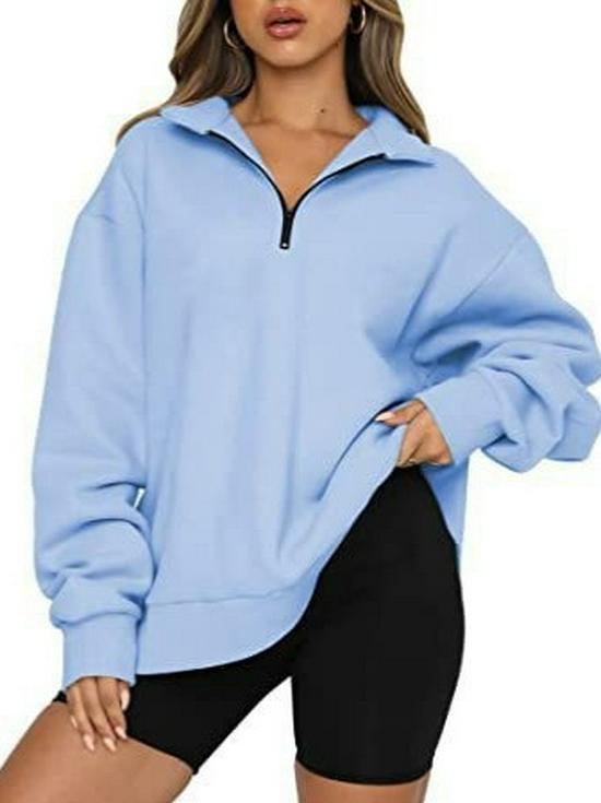 Women's Half-Zip Fleece-Lined Sweatshirt: European and American Autumn/Winter Casual Long Sleeve Top