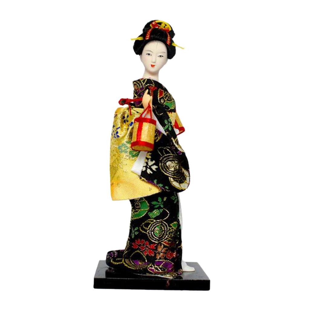 Japanische Geisha Kimono Puppe 25cm Traditionell Freistehend Asiatische Tischdekoration für Schrank Bürotisch Schreibtisch Bücherregal