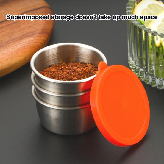 6Pcs Sauce Cups with Easy Open Colorful Lids Leak-Proof 40ml Salad Dressing Containers Stainless Steel Snack Cups
