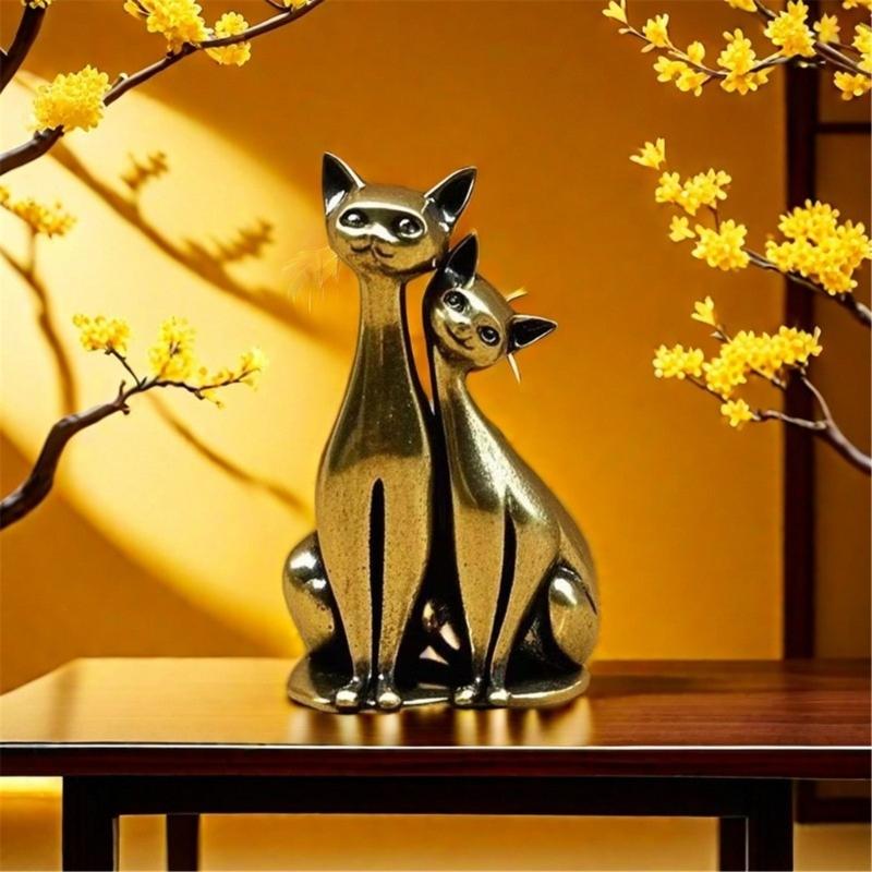 Rozgrzewające Serca Para Kochanków Koty Mosiężna Rzeźba Stopy Miniaturowa Ozdoba Dekoracje Domowe Prezent dla Par lub Miłośnika Kotów