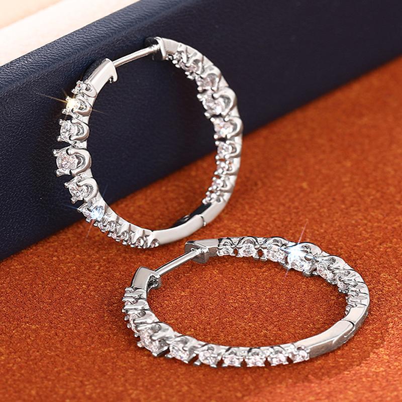 Huitan Exquisite Elegant Copper Color Bright Round CZ Hoop Circle Earrings for Women Daily Wedding Engagement Trendy Zircon