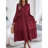 GMXIA Autumn and Winter Lapel Casual Loose Long-sleeved Ruffled Shirt Dress for Women