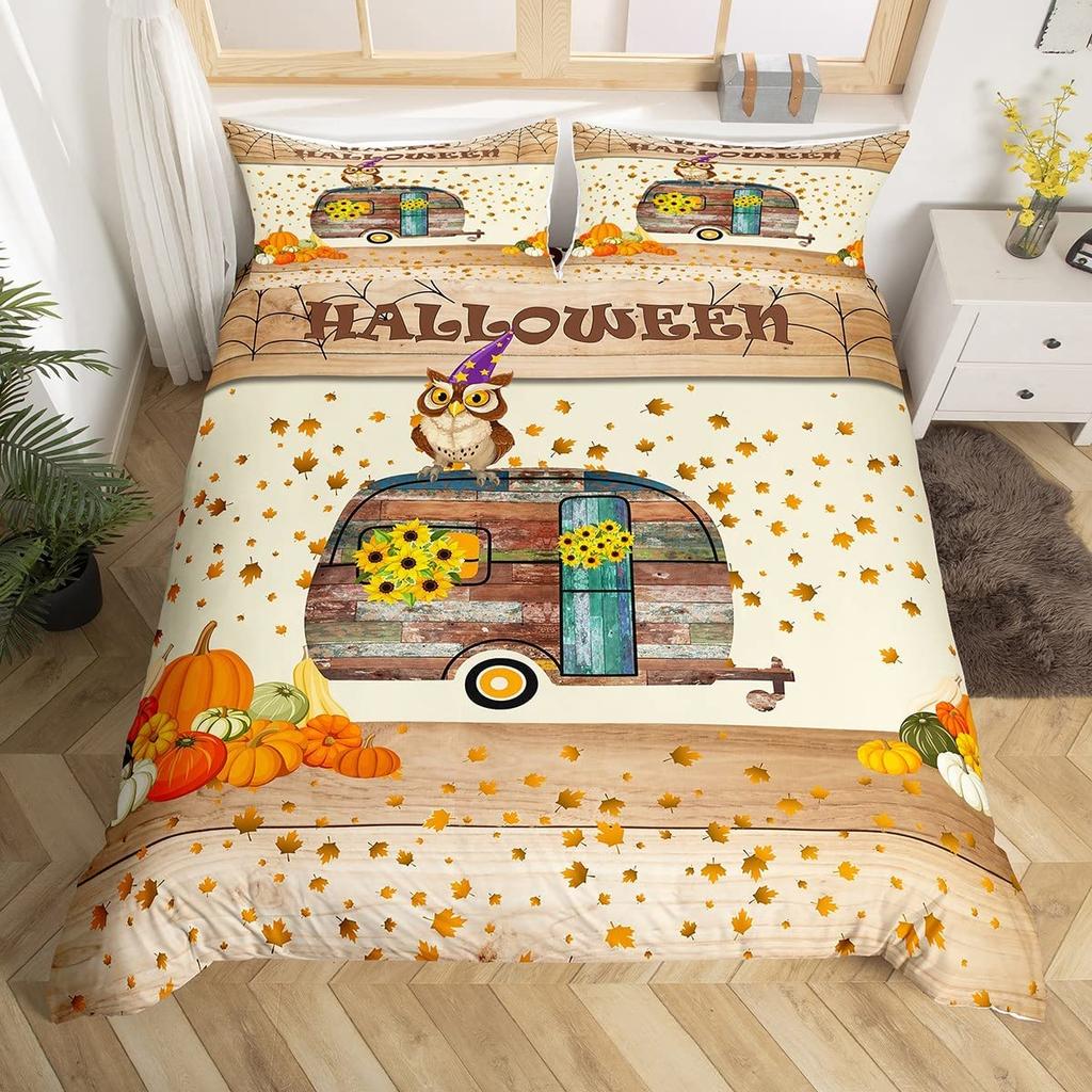 Maple Leaves Polyester Duvet Cover Set Fall Theme Comforter Cover With Pillowcase King Queen Size For Kids Boys Girl Bedding Set