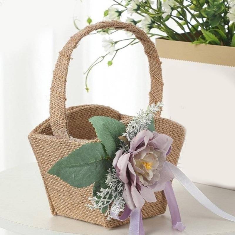 Handlicher Aufbewahrungskorb Leinen Blumenkorb mit Griffen Handgeflochtene Körbe Vielseitige Dekorationen Handgemachtes Geschenk