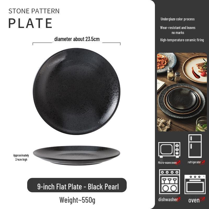 Retro Japanese Ceramic Plate: Creative Black Glaze Dish for Home and Restaurant