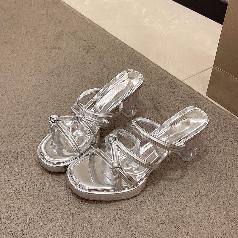 Crystal slippers women's outer wear 2025 summer new fairy with skirt transparent sandals thick heel open toe high heel sandals