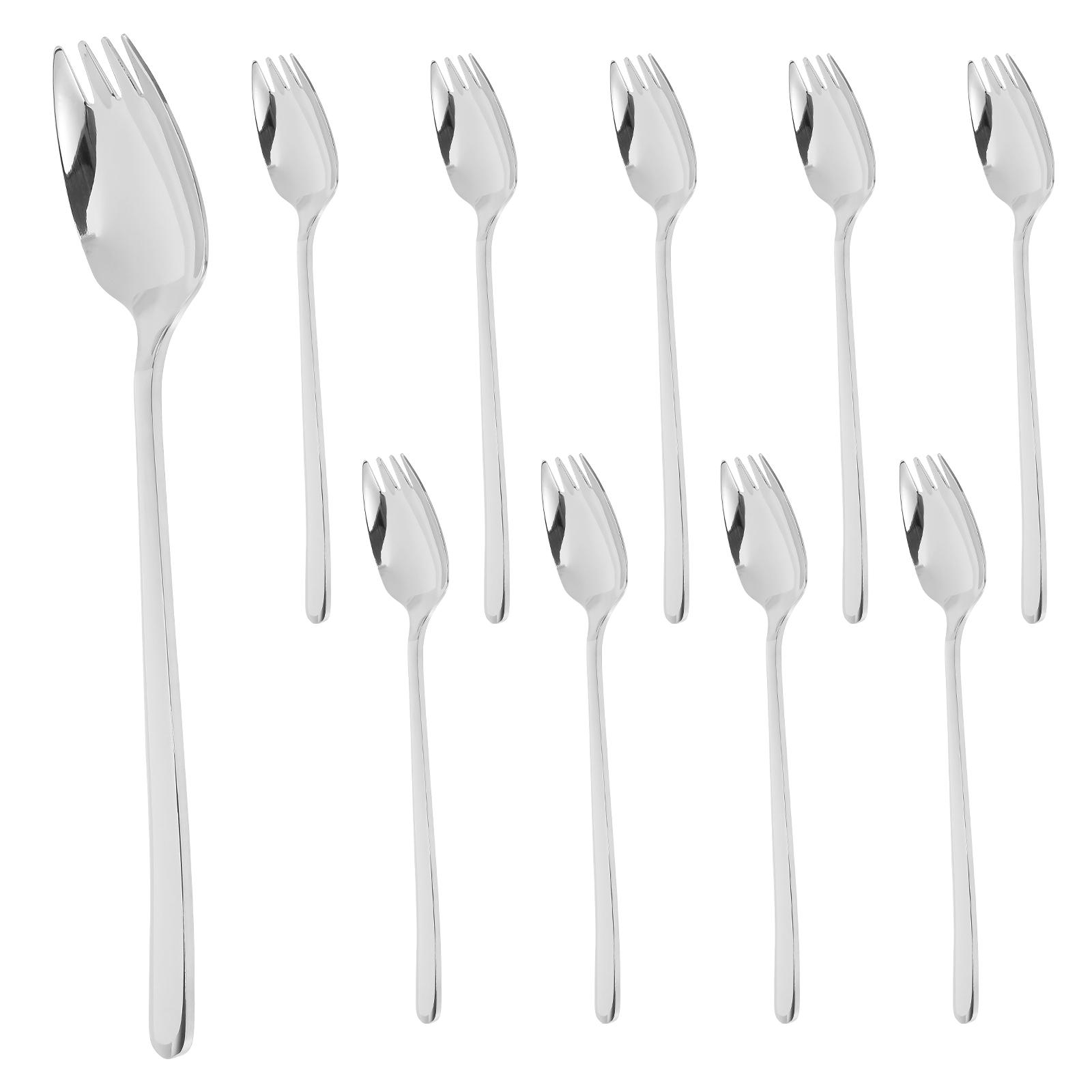 

10 шт. ложек из нержавеющей стали, многоразовые ложки, вилки для салата, можно мыть в посудомоечной машине, вилки для десерта, удобные для хранения, вилки для фруктов, портативные