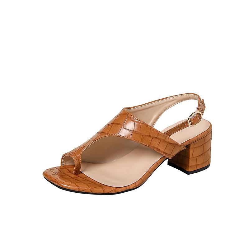 Square Open Toe Heels for Women Slip on Block Chunky Heel Sandals With Ankle Strap Summer Flip Flop Thong Sandals Women's Low Heeled Dress Shoes Pumps