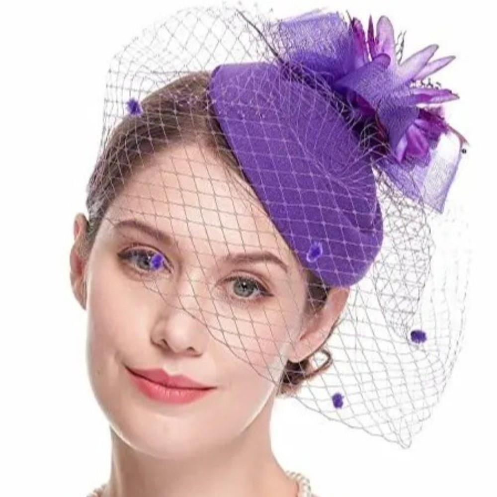 Bride Headdress Mesh Fascinator Hat Sinamay Feathers Party Mesh Hair Band Dance Show