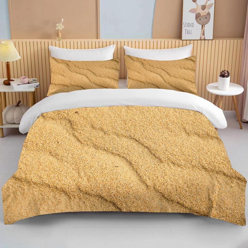 Natur Sand 3D-effekt Sängkläder Set King Size Dubbelsäng Mikrofiber Eller Polyester Påslakan Set Täcke Sängkläder Set
