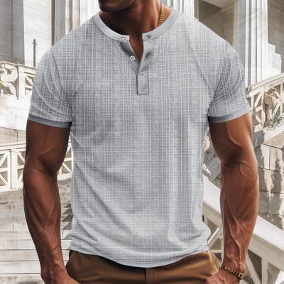Sommer Herren T-Shirt Loose Fit American Style Kurzarm Geknöpftes Rundhalsoberteil Einfarbig Lässiges Alltagsoberteil