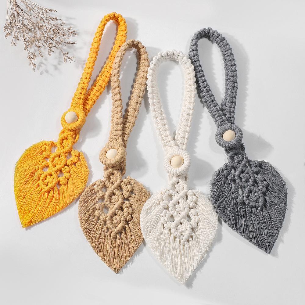 1PC Boho Macrame Leaf Curtain Tiebacks Handmade Woven Curtain Holdbacks with Wooden Bead Home Bedroom Living Room Window Decor