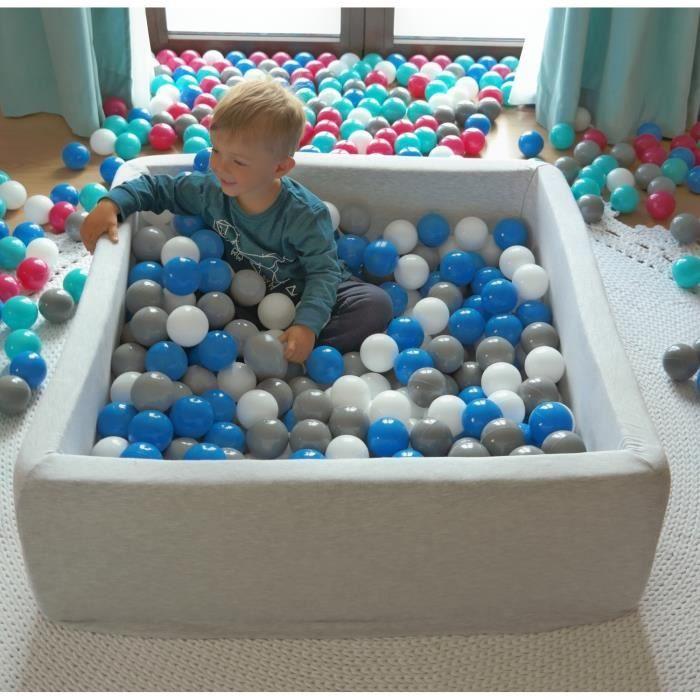 Piscine à balles carrée 90x90 cm avec 300 balles blanc, violet clair &amp; gris