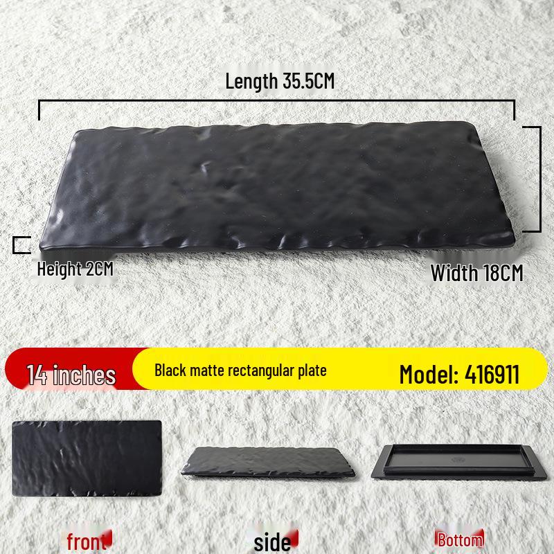 Black Matte Rectangular Japanese Sushi & BBQ Plate