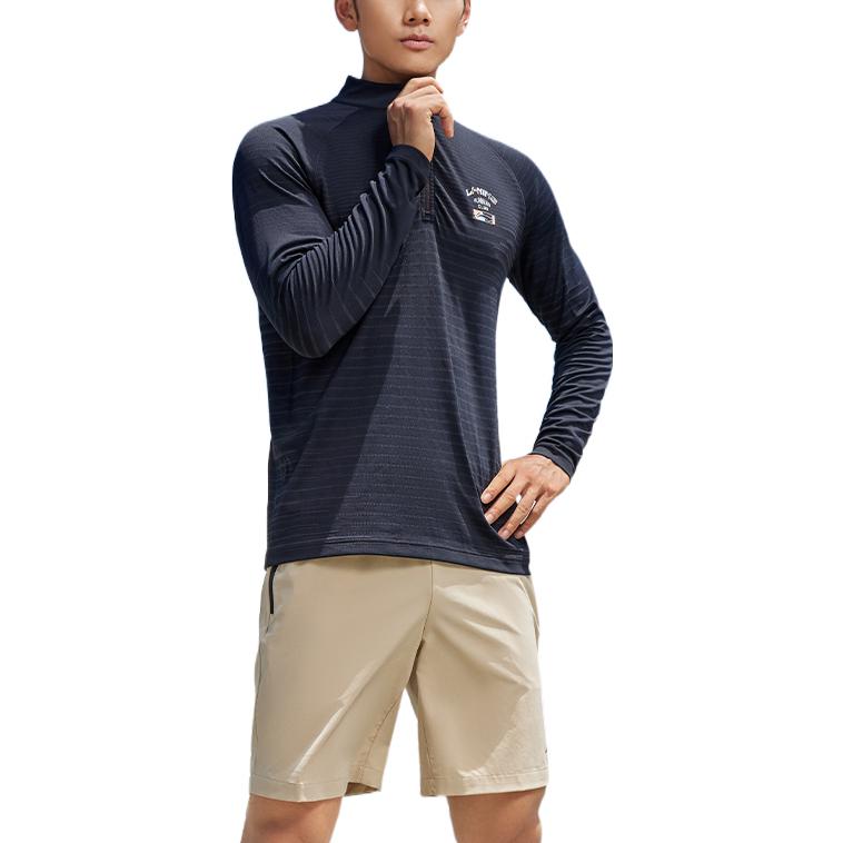 Li Ning Logo Print 1/4 Zip Stand Collar Long Sleeve Sweater Men Sweater Black ATLS081-1