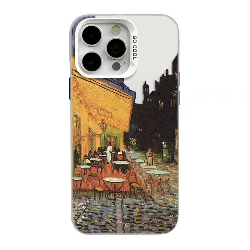 Silver iPhone Case for 13/14 Pro, 15 Pro Max, 16 Pro, 17 with New Oil Painting Design