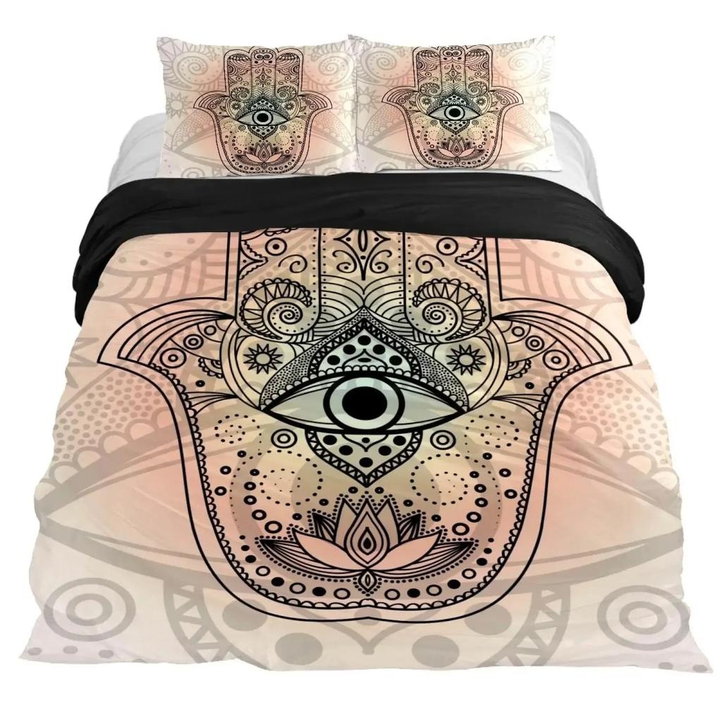 Luxury New 3D Print Hamsa Hand Bedding Set Boho Mandala Duvet Cover Set Black Gold Bohemia Bed Set Fatima Hand Linen Lucky Hand