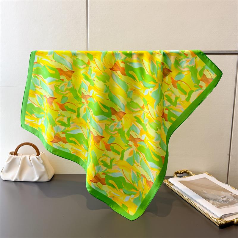 

2026 New Spring Summer Women Scarf Silk Print Satin Scarves Shawl Headband Hijab Bandana Wrap Bufanda Fashion 70*70cm 70x70cm