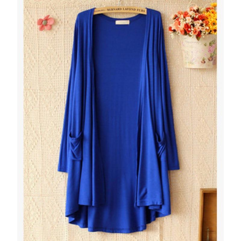 

Весна-лето Модальный женский кардиган с длинными рукавами, солнцезащитная куртка среднего и длинного размера, свободный крой, пляжный костюм с кондиционером, тонкая одинарная куртка One size королевский синий